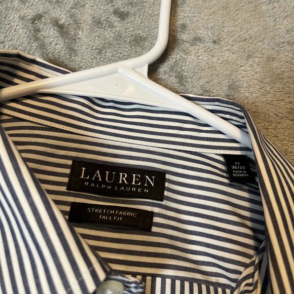 Ralph Lauren Black Label Sz 17, 36 /37 Tall Fit Stretch‎ Striped Button Up Shirt - Picture 7 of 10